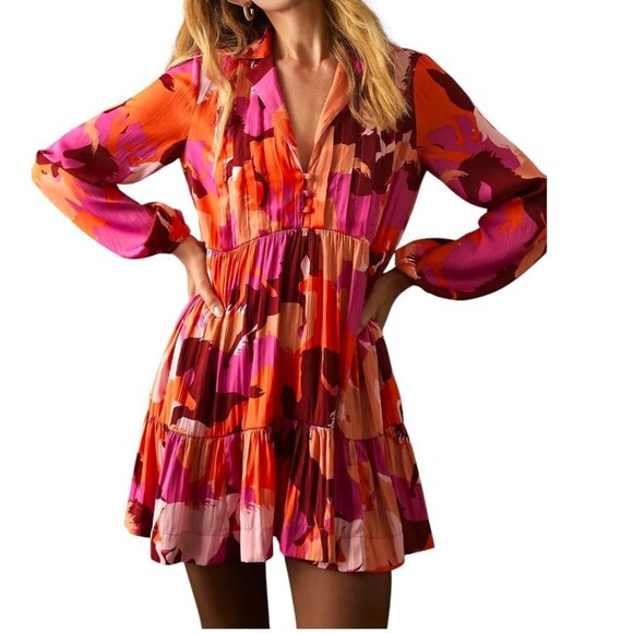 Maeve by Anthropologie Tiered Long-Sleeve Mini Dress Horse Print Size XS NWT - Picture 1 of 16